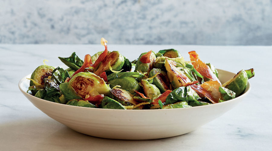 Crispy Brussels Sprouts with Prosciutto Chips