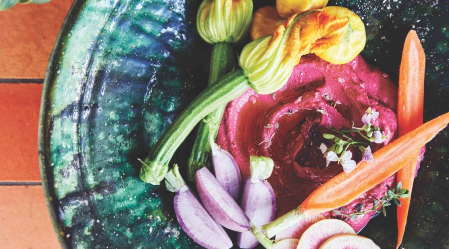 Beet Hummus with Seasonal Crudités