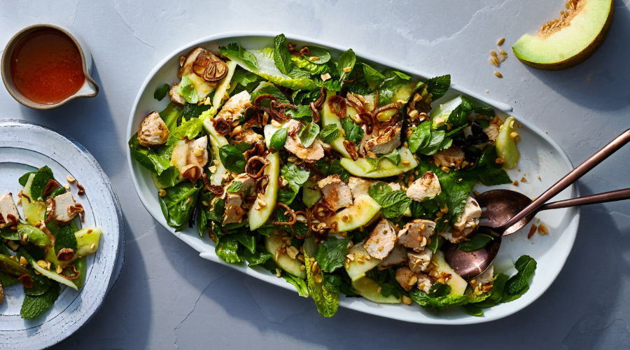 Grilled Chicken and Melon Salad with Crispy Shallots