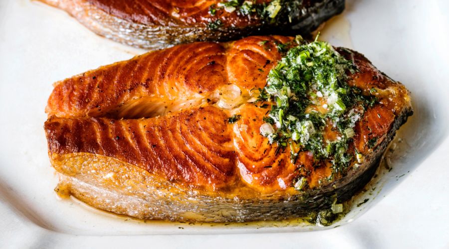 Roasted Salmon Steaks with Remoulade Butter