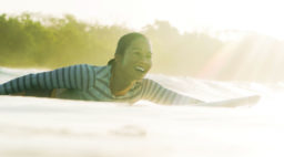Bonnie Tsui on a Surfboard