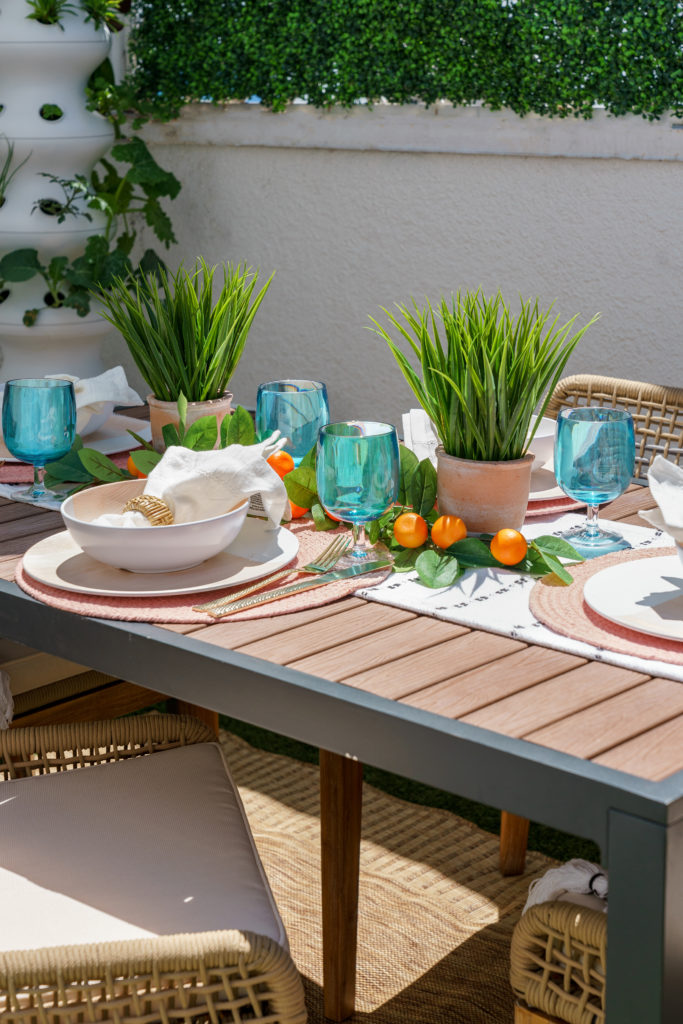 outdoor dining table with place settings