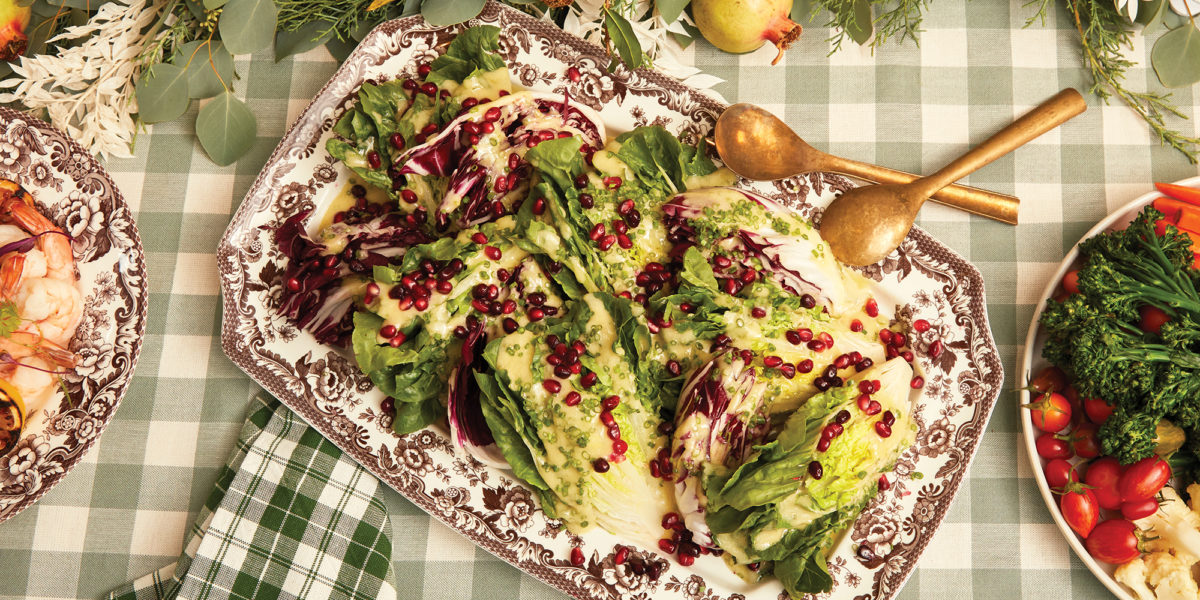 Wedge Salad with Buttermilk Chive Dressing and Pomegranate Seeds