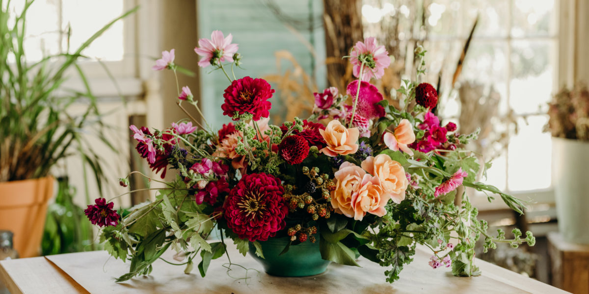 A floral bouquet by Beth Syphers, harvested from her farm