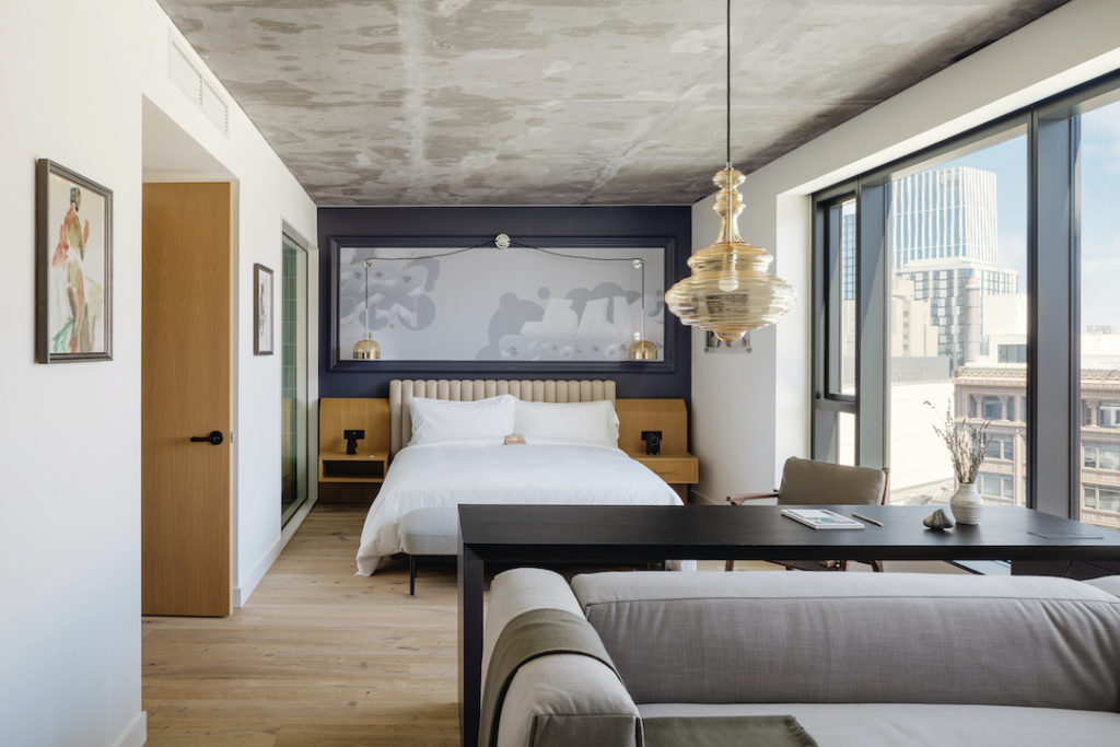 Hotel rooms at the newly opened Line Hotel SF located in the Tenderloin
