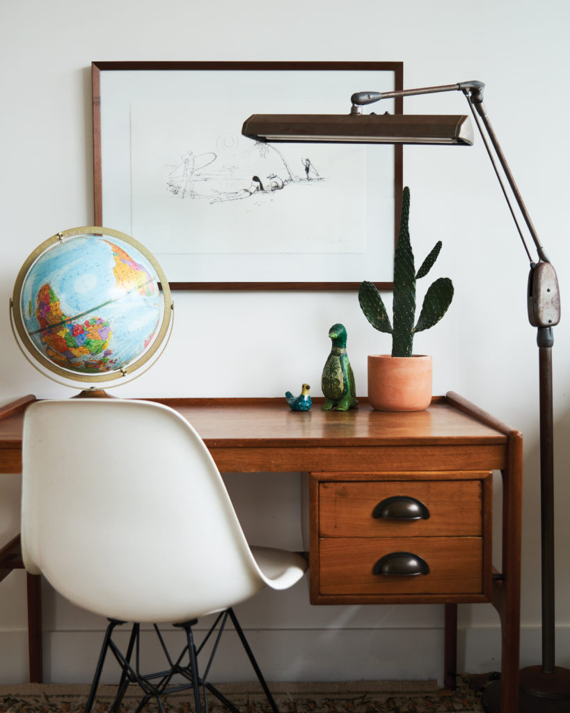 Home office desk and lamp