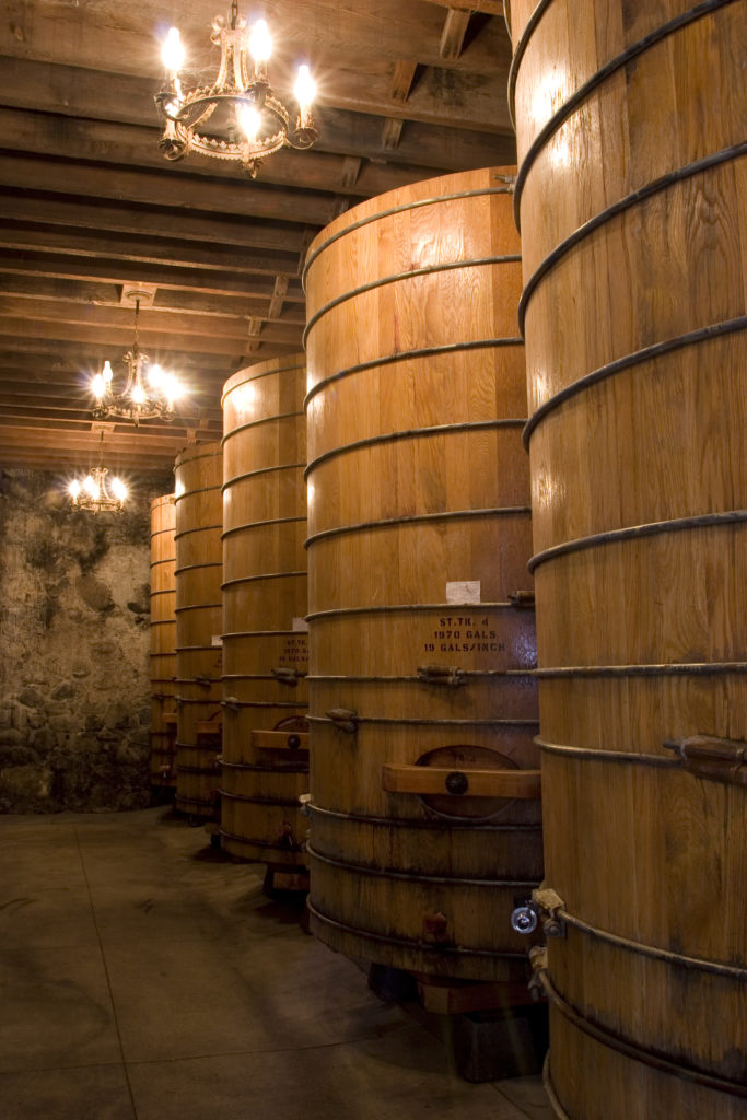 Heitz cellar/winery oak tanks in Napa, California