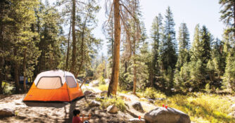 Tent at camp setup in Lake Alpine, California