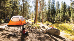 Tent at camp setup in Lake Alpine, California