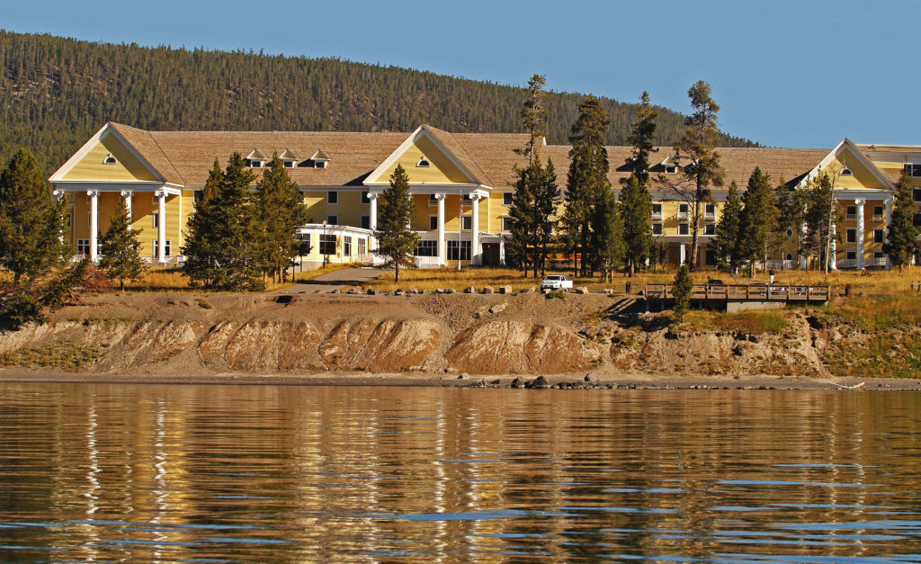 View of Lake Yellowstone Hotel from the water