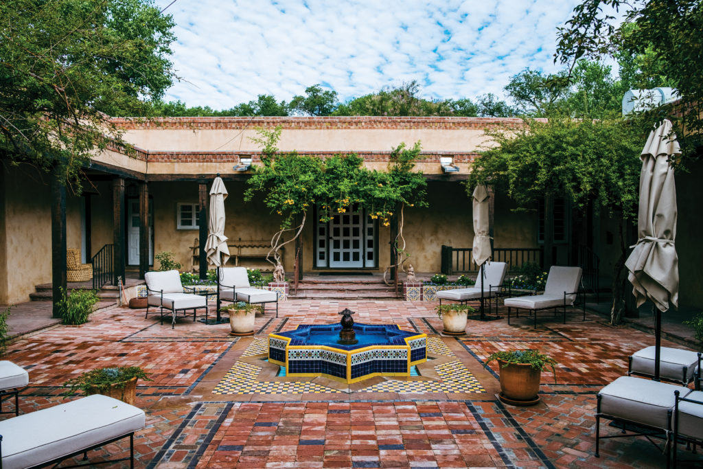 Fountain courtyard at Los Poblanos Inn and Lavender Farm