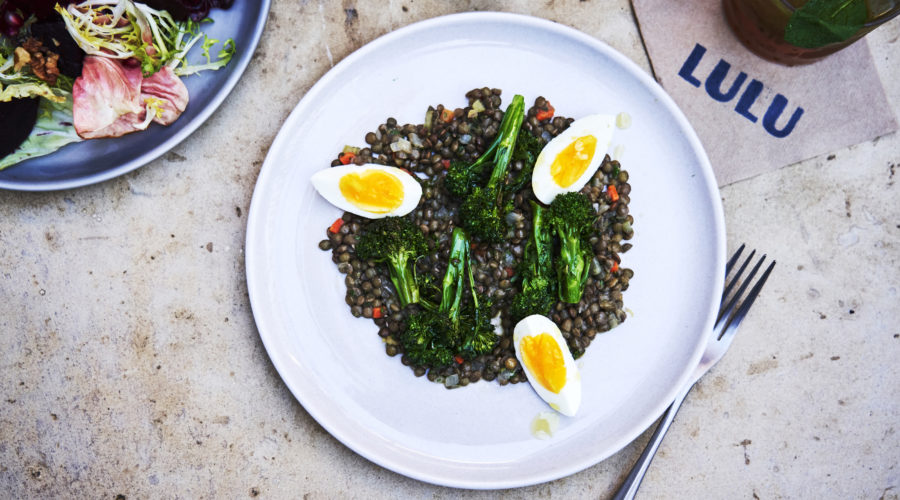 French Lentil Salad with Broccolini and Soft Cooked Eggs recipe