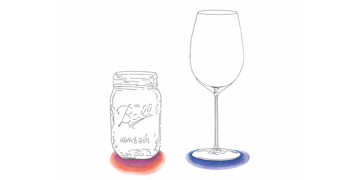 Line drawing of mason jar and wine glass