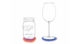 Line drawing of mason jar and wine glass