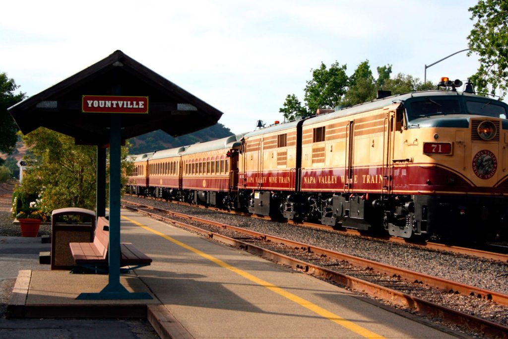 Napa Valley Wine Train pulling into station yountville