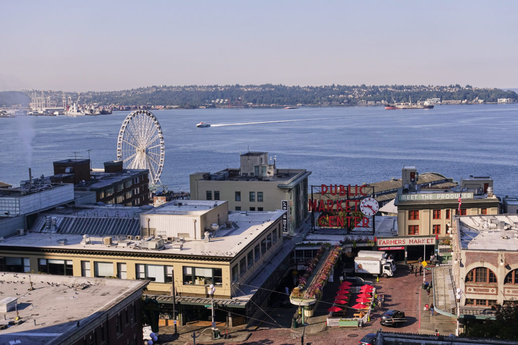 Seattle view of Pike Place market and Seattle skyline