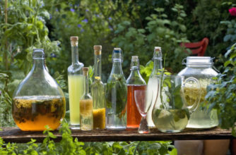 bottles and carafes with vinegar and oil