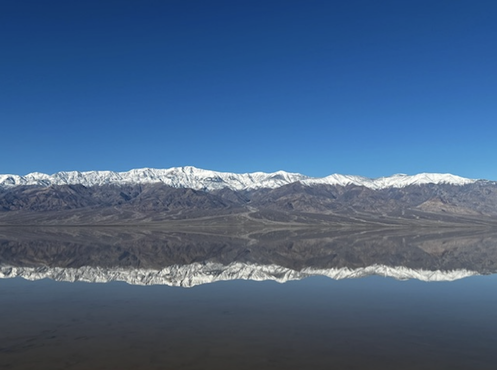 Lake Manly Death Valley Snowy Mountain Reflection
