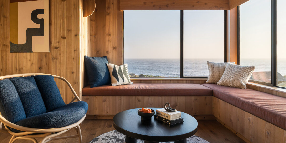 A sitting area at the newly renovated Sea Ranch Lodge in Sonoma, California