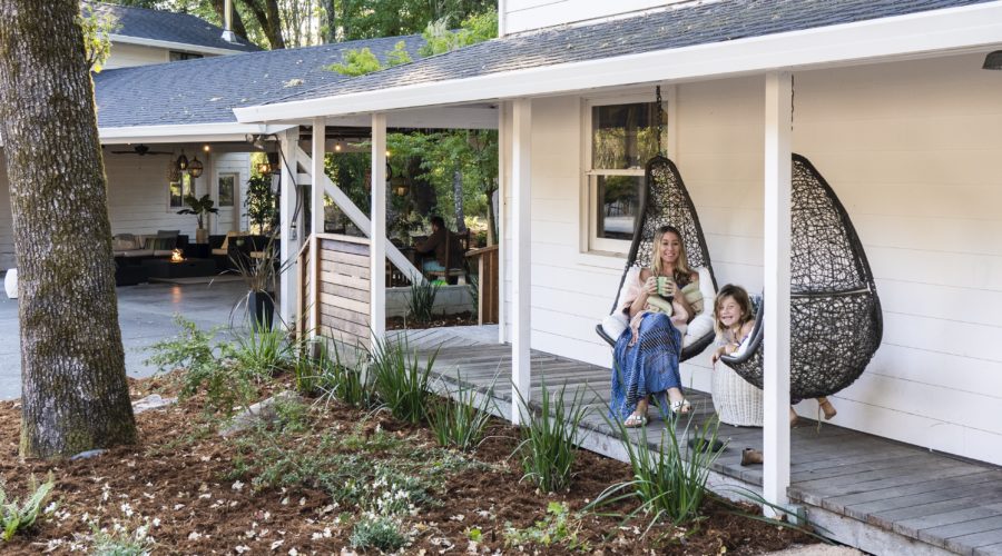 Family sitting on porch