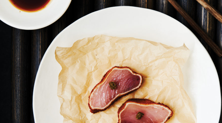 Recipe for Fried Albacore with Onion Glaze and Yuzu Kosho from Seattle restaurant Tomo