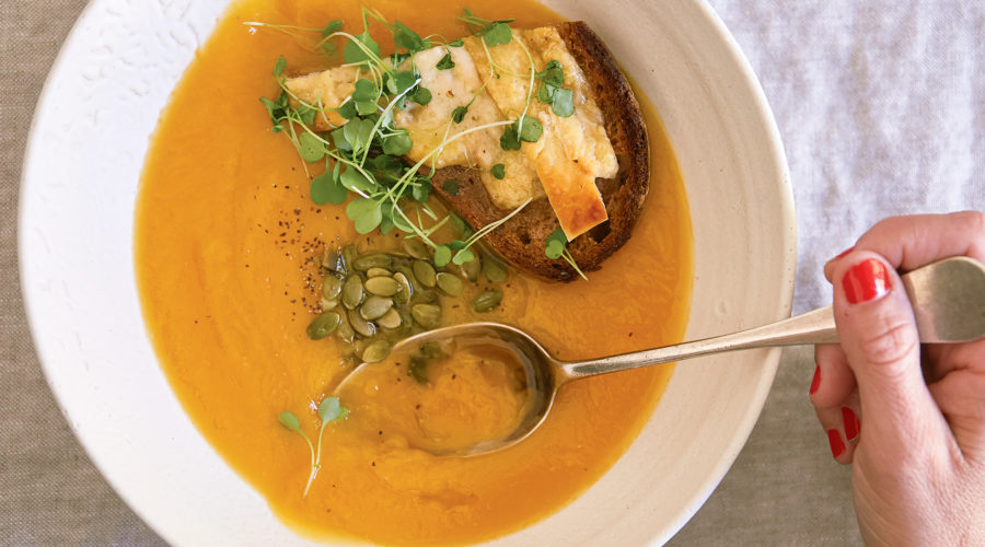 Squash, Leek & Potato Soup with Cheese Toast