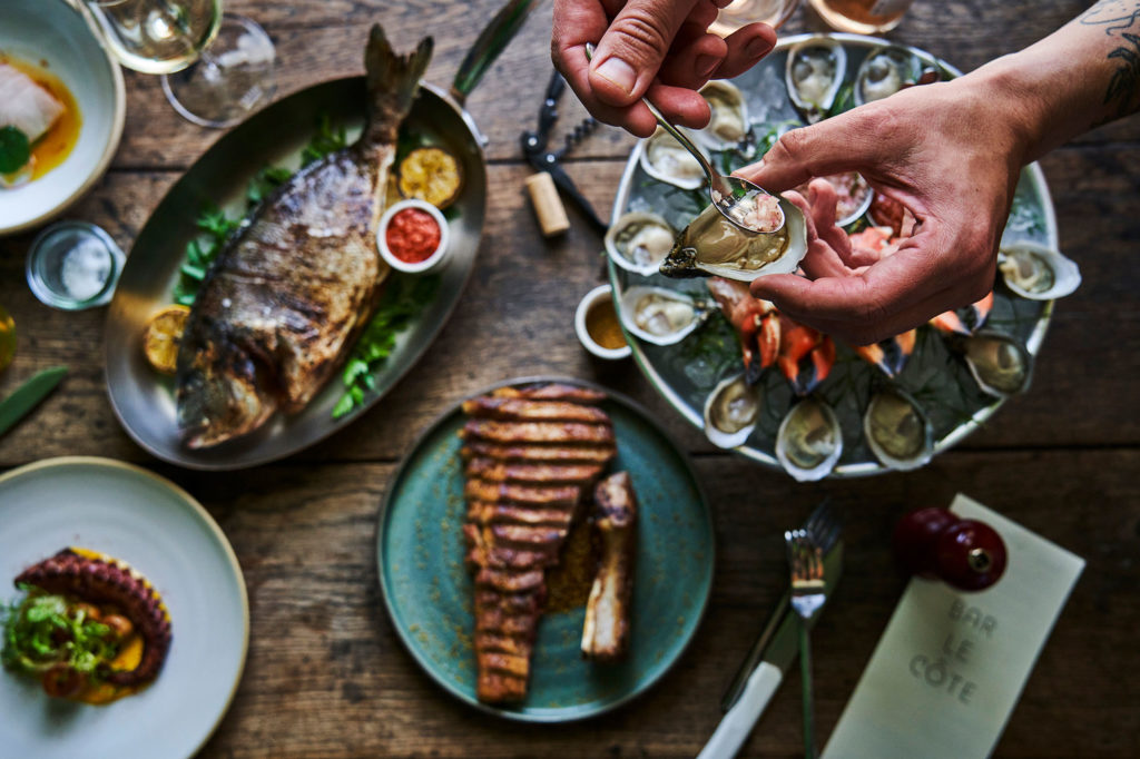 Bar Le Cote Overhead Seafood Pork Chop