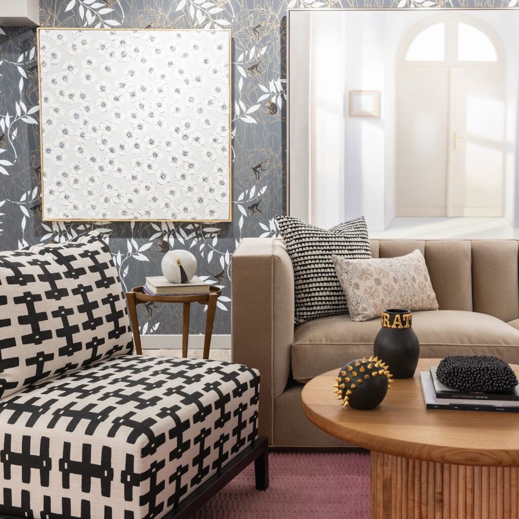 Black and White Patterns in Living Room by Nancy Evars