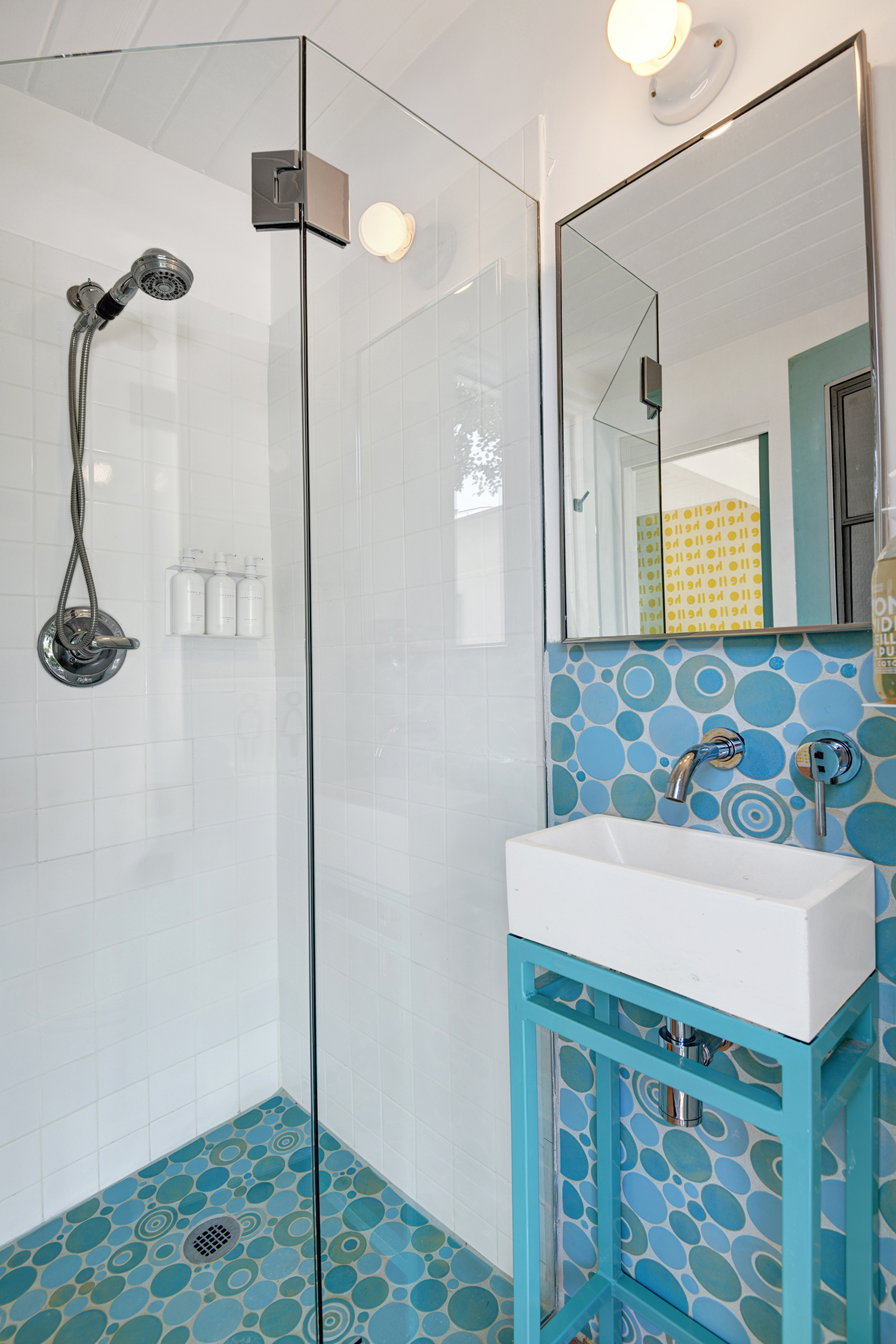 Blue Bathroom in Pop Pad Palm Springs House