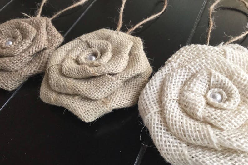 burlap flower with pearl in center