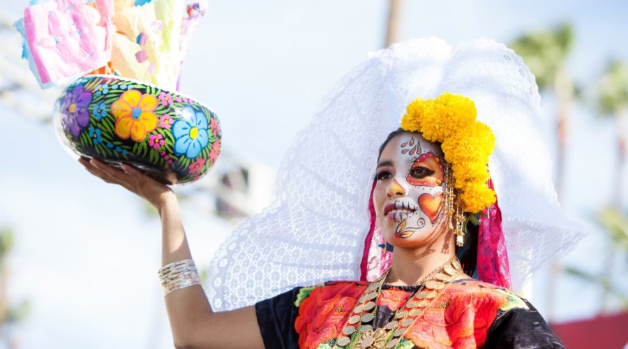 Woman in Day of the Dead costume at Hollywood Forever in LA