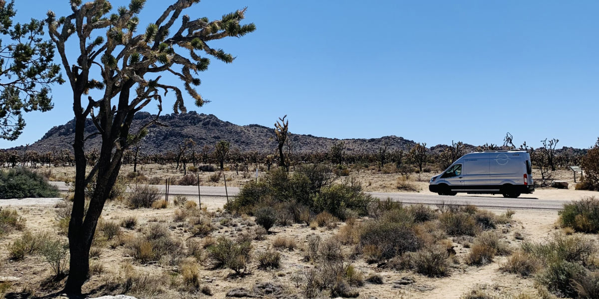 Cabana camper van in desert Mojave National Preserve