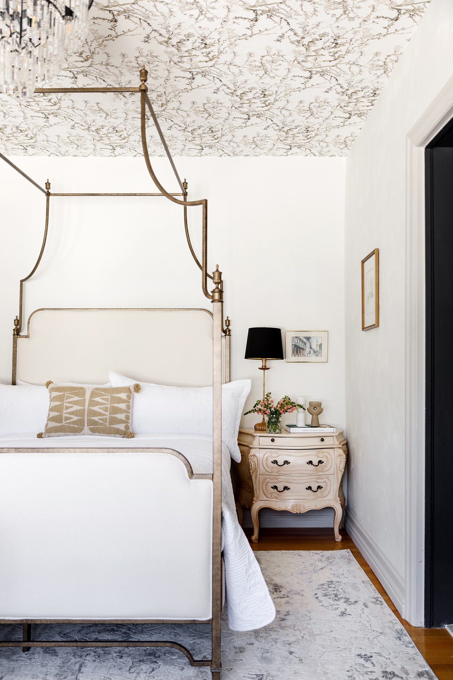 Ceiling Wallpaper in Bedroom in Boise House by We Three Design