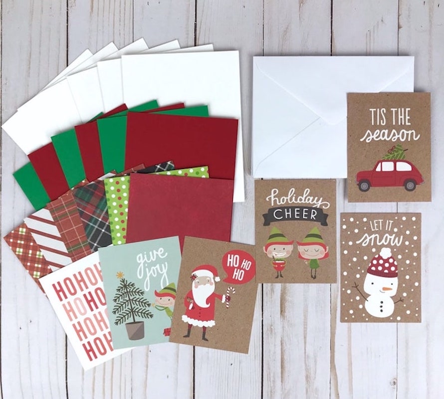 christmas cards with colored paper and envelopes