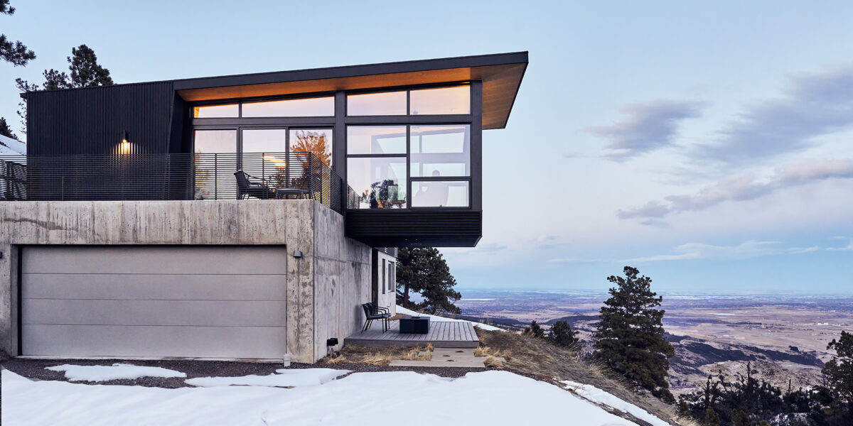 Colorado Modern House Exterior Cantilevered Living Room