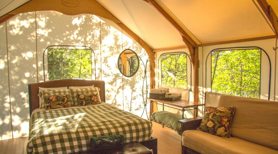 Cozy cabins and glamping tents at Lakedale Resort in the San Juan Islands