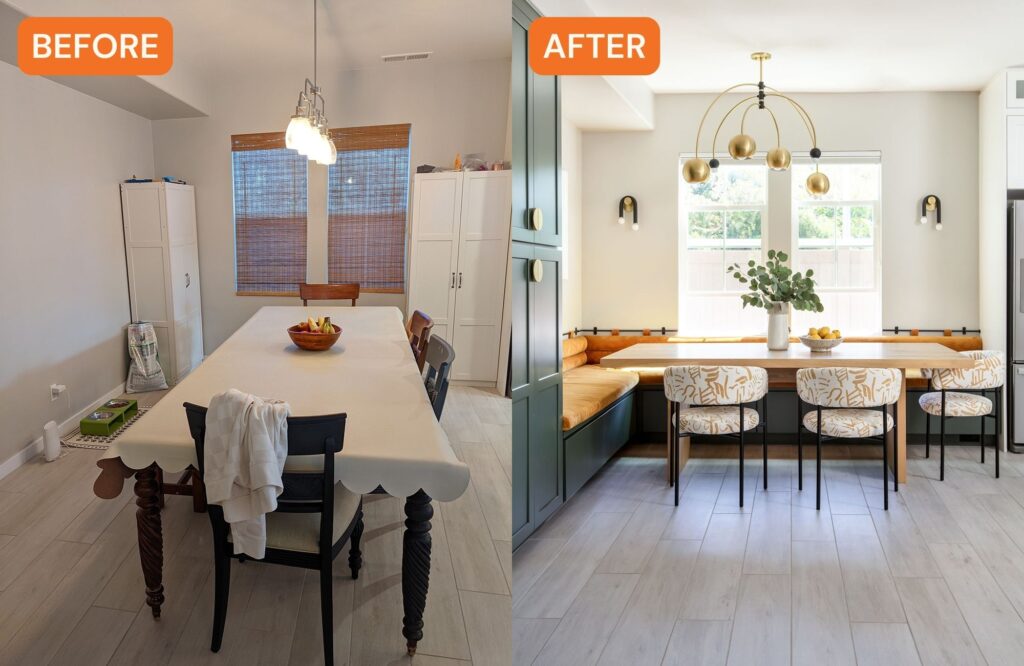 Dining Area Before and After in San Diego House by Blythe Interiors