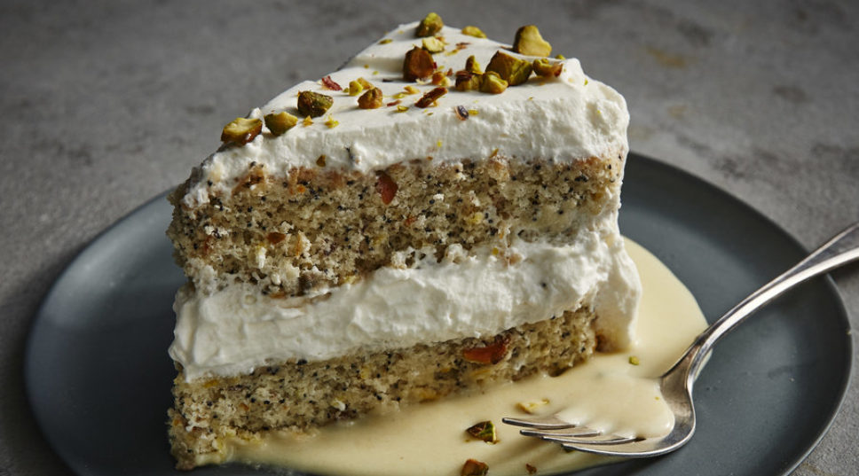 Pistachio cream and sesame custard make a winning pair
