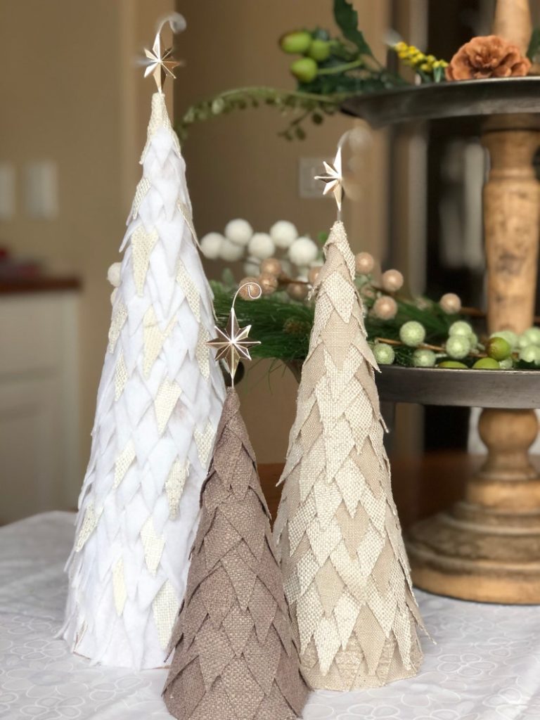 brown tan and white fabric christmas trees