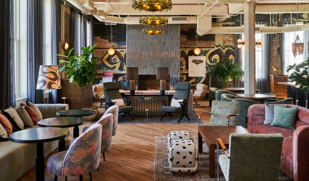The eclectic lobby at the Soho Warehouse in L.A.