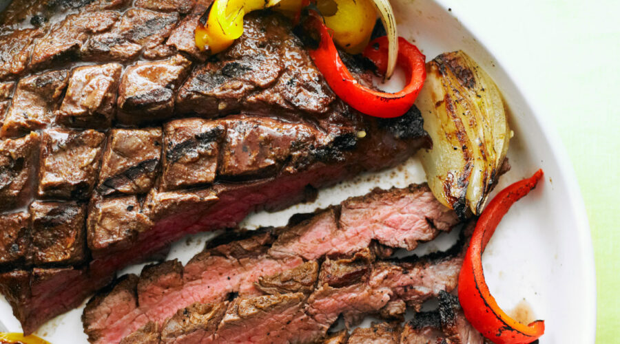 Grilled Flank Steak, Onion, and Peppers