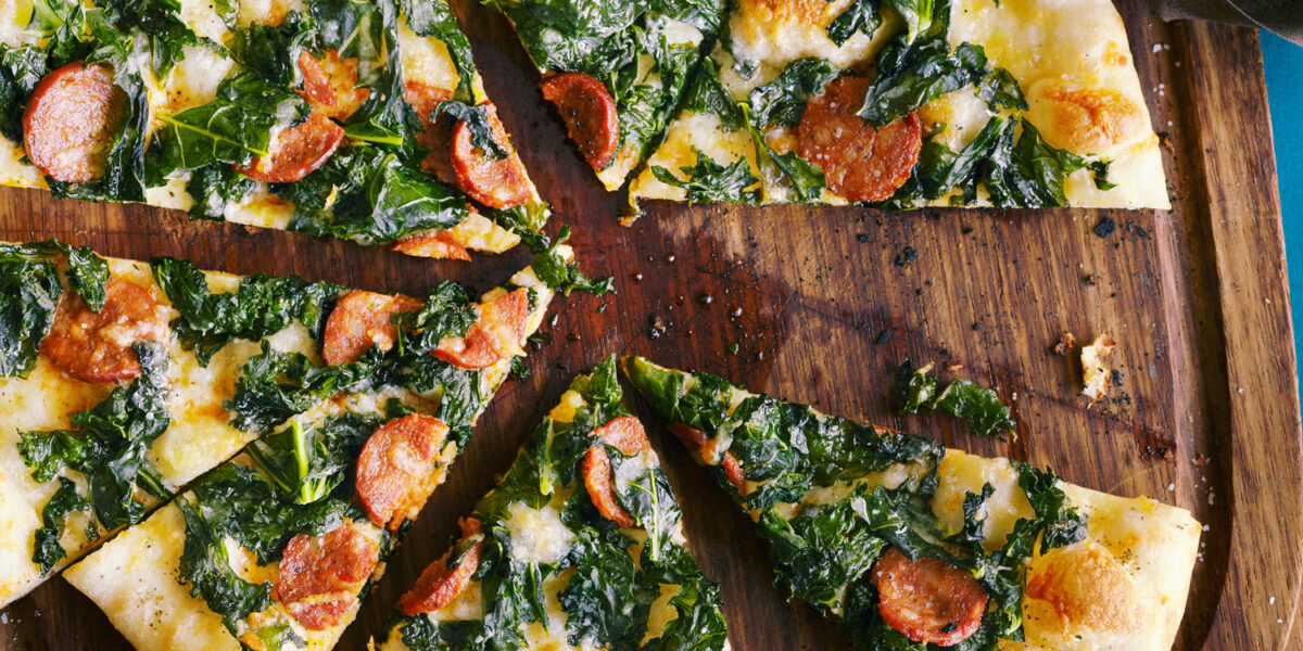 Kale, Chorizo, and Manchego Pizza Recipe – Sunset Magazine