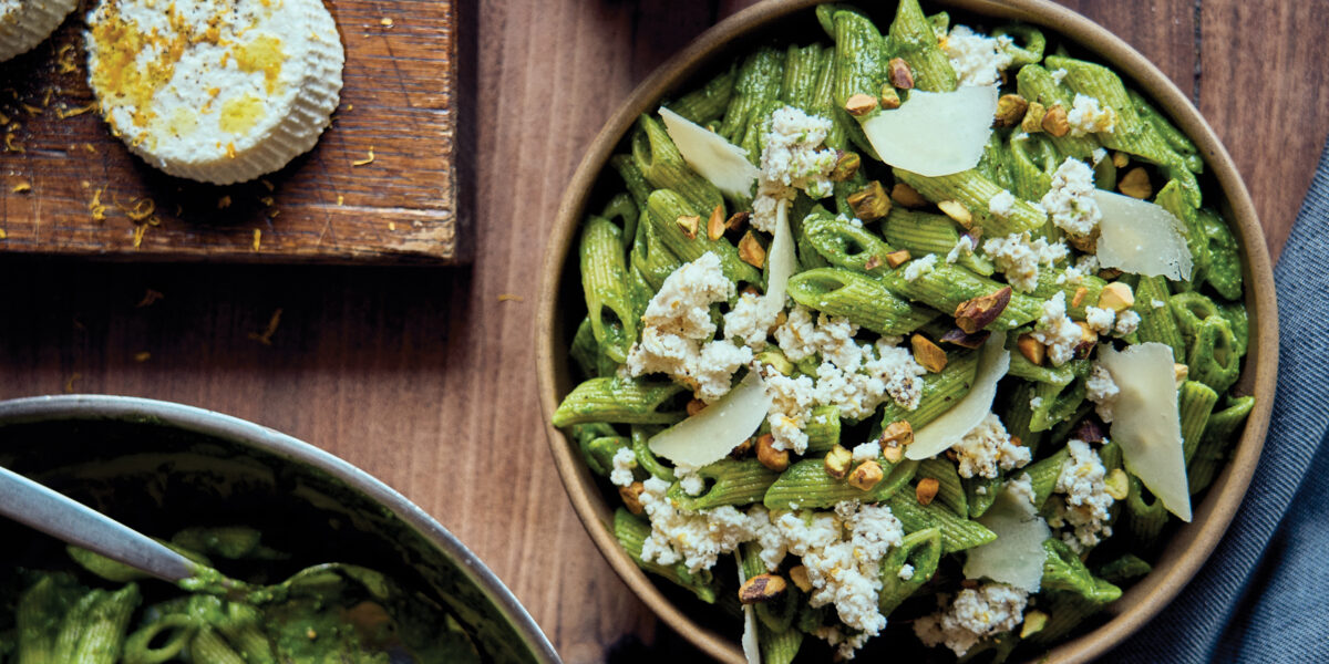 Penne with Pistachio Pesto and Lemony Ricotta Recipe - Sunset Magazine