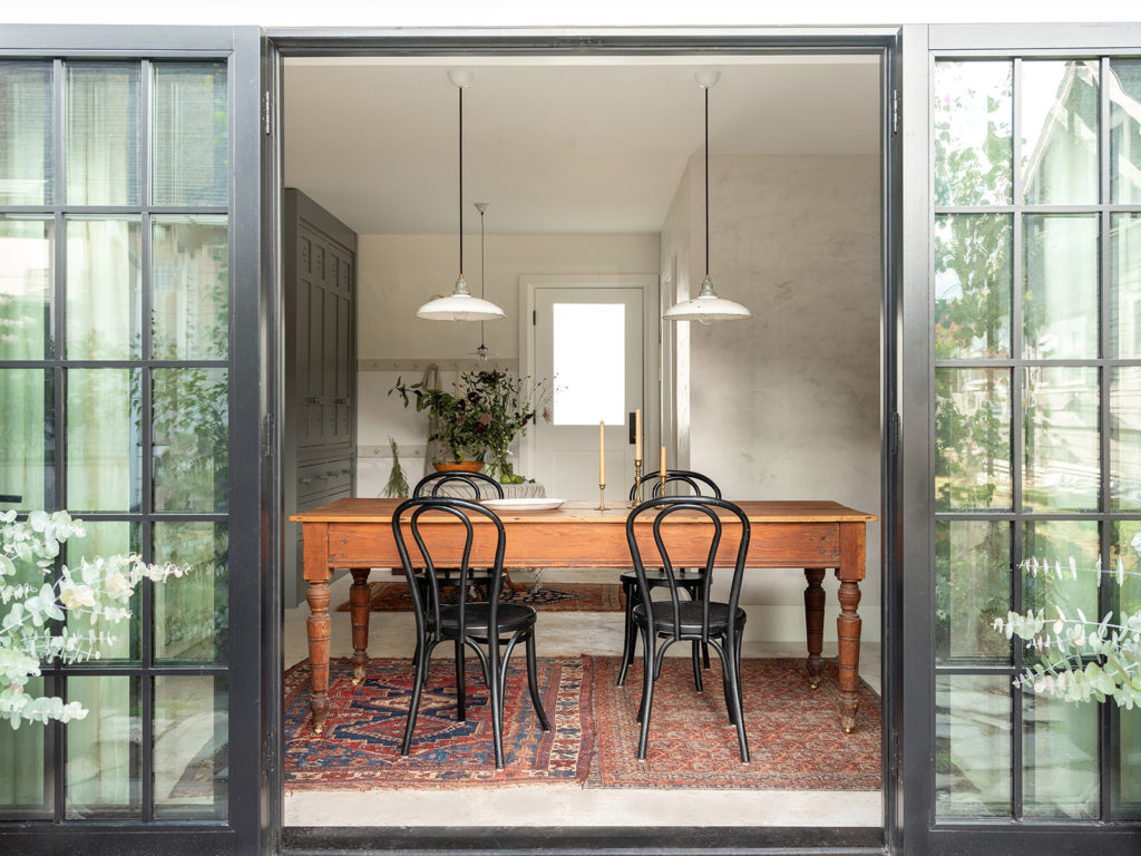 Teressa Johnson Floral Studio dining room with French doors