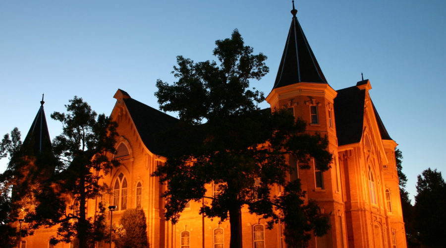 View of Provo Tabernacle in the evening. One of the places seen during the Pedal Provo Ghost Tours