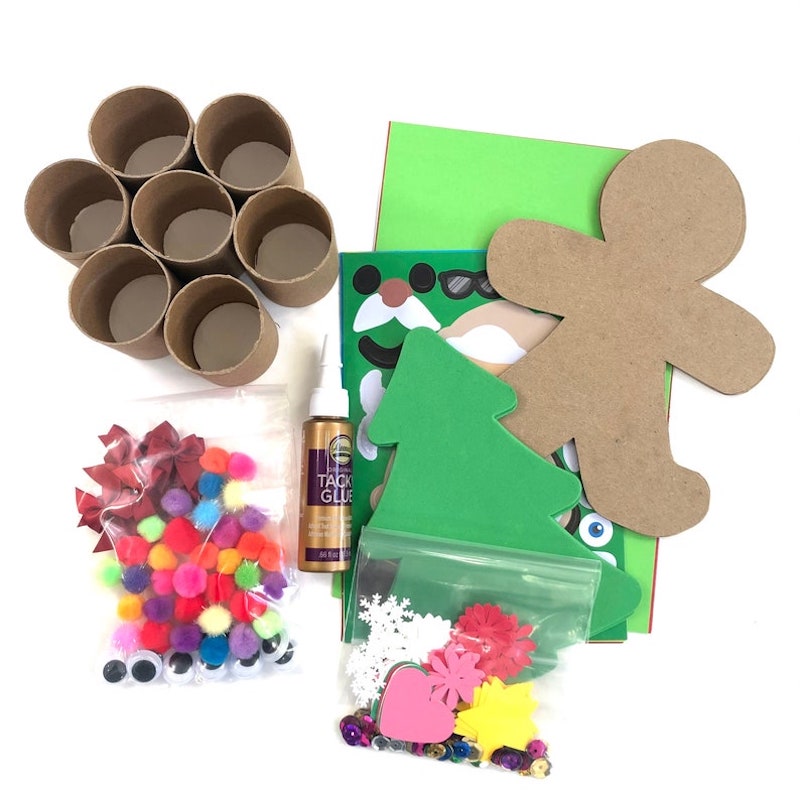 craft kit supplies with cardboard tubes and decorating materials