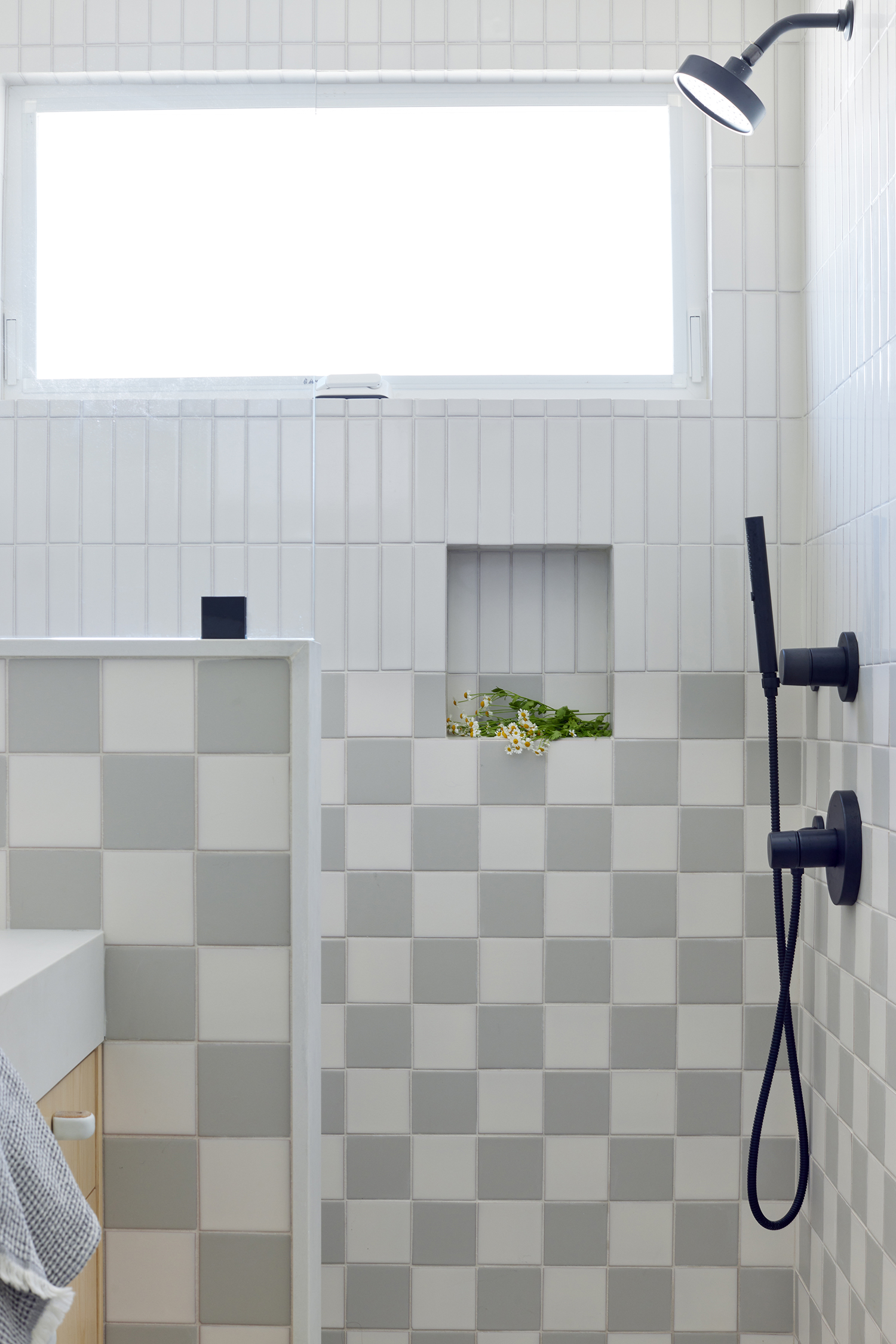 Gray Checkered Shower by Veneer Designs