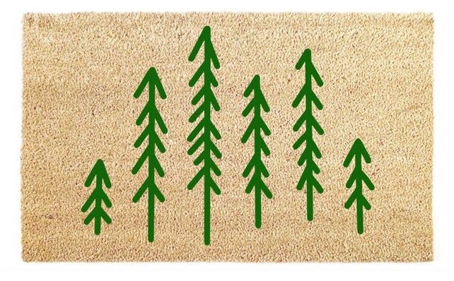 door mat with six minimalist green trees
