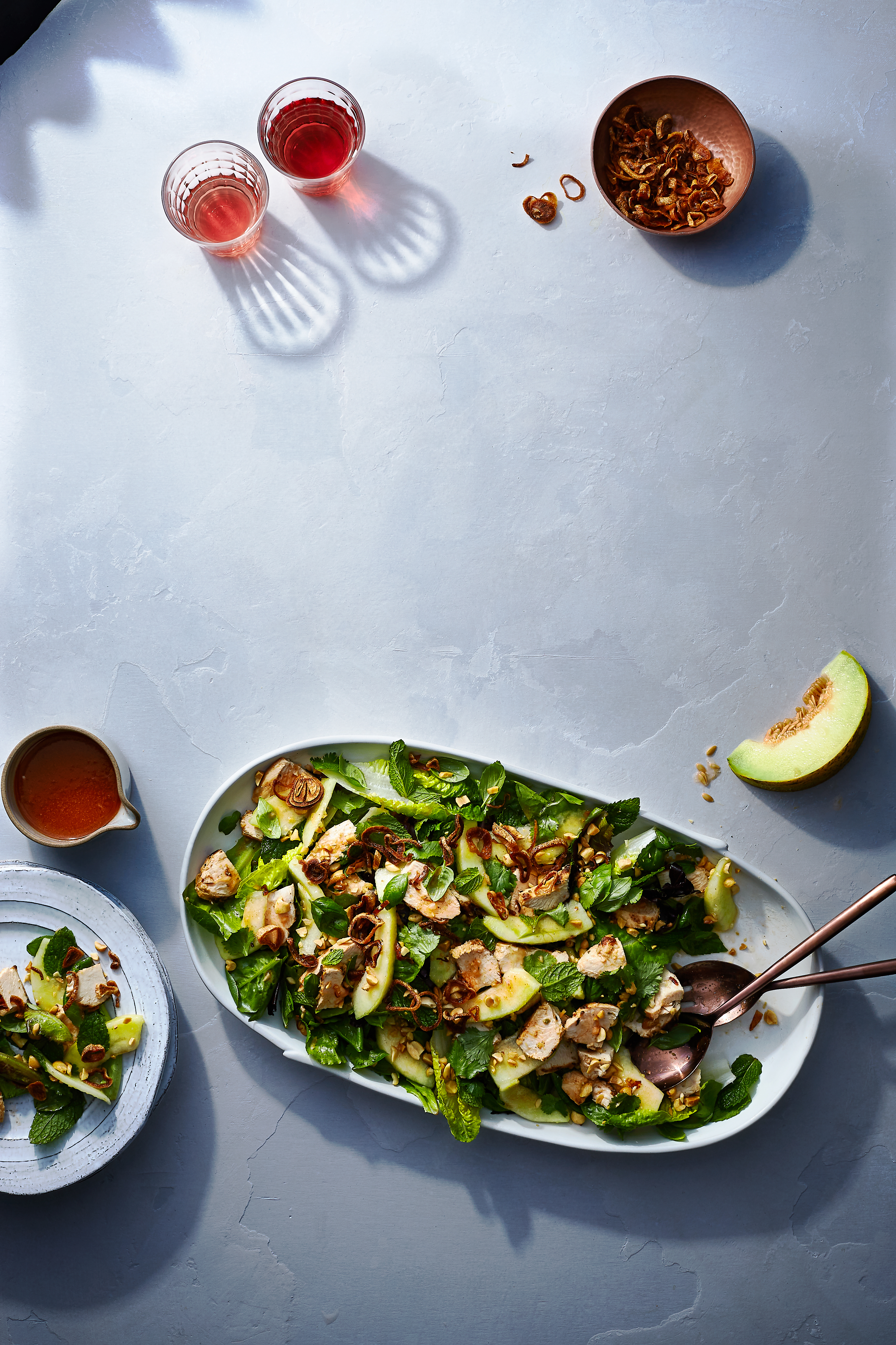 Grilled Chicken and Melon Salad with Crispy Shallots