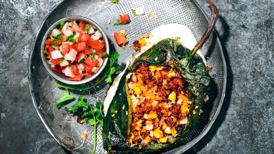 Grilled Chiles Rellenos with Chorizo and Corn